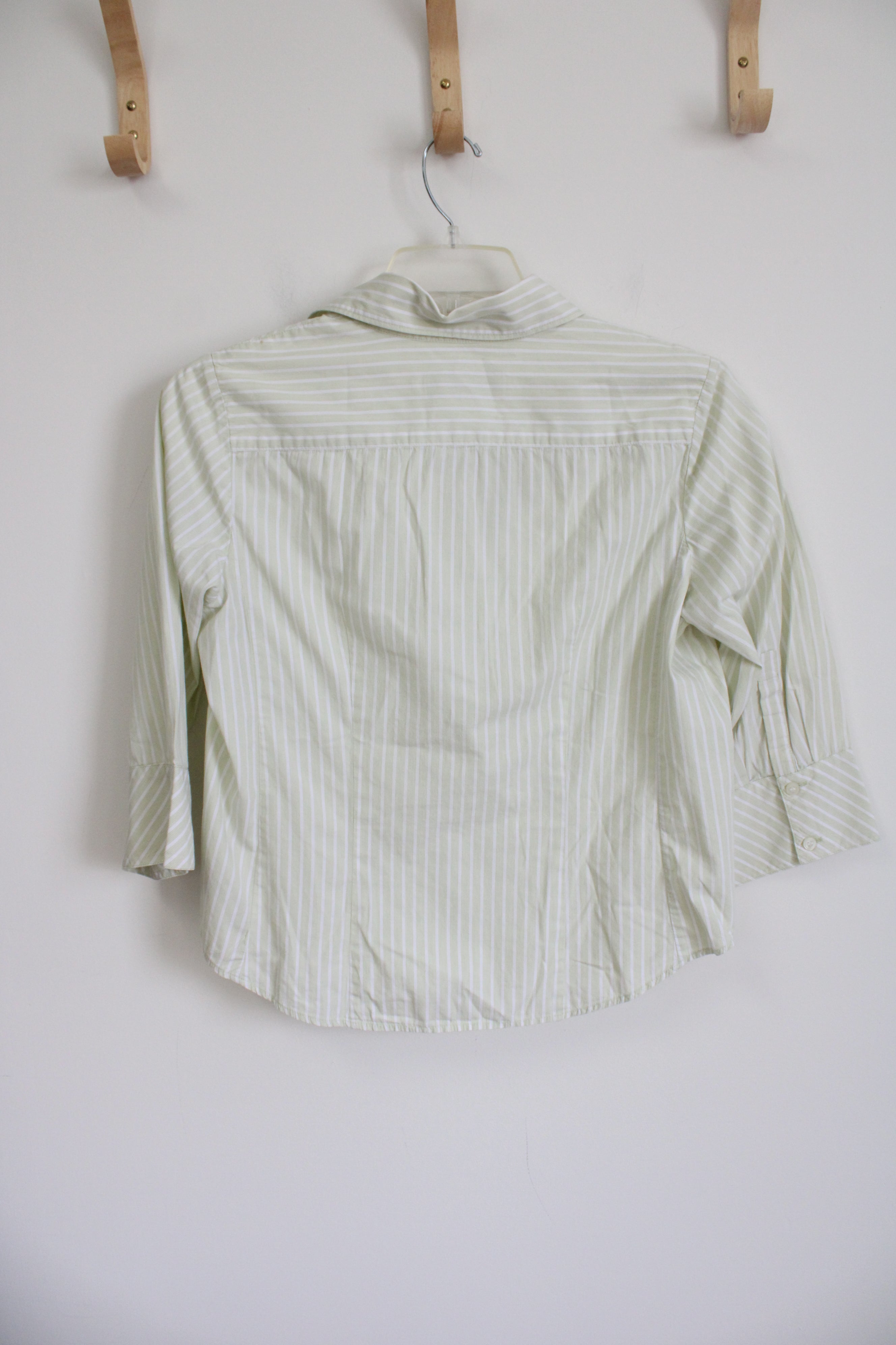 First Issue Liz Claiborne Light Green White Striped Button Down Shirt | L Petite