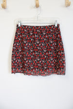 Shein Red and Pink Floral Mini Skirt | M