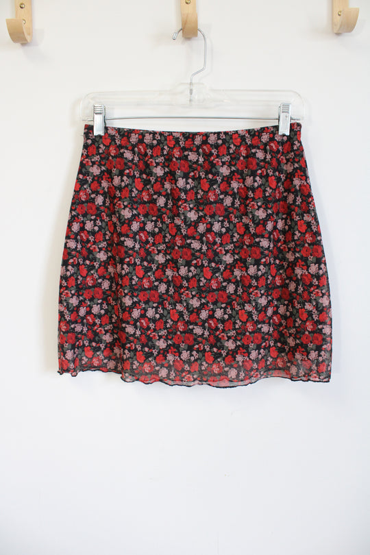 Shein Red and Pink Floral Mini Skirt | M