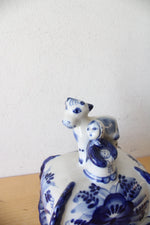 Vintage Russian Gzhel Blue & White Calf & Girl Butter Dish