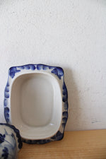 Vintage Russian Gzhel Blue & White Calf & Girl Butter Dish