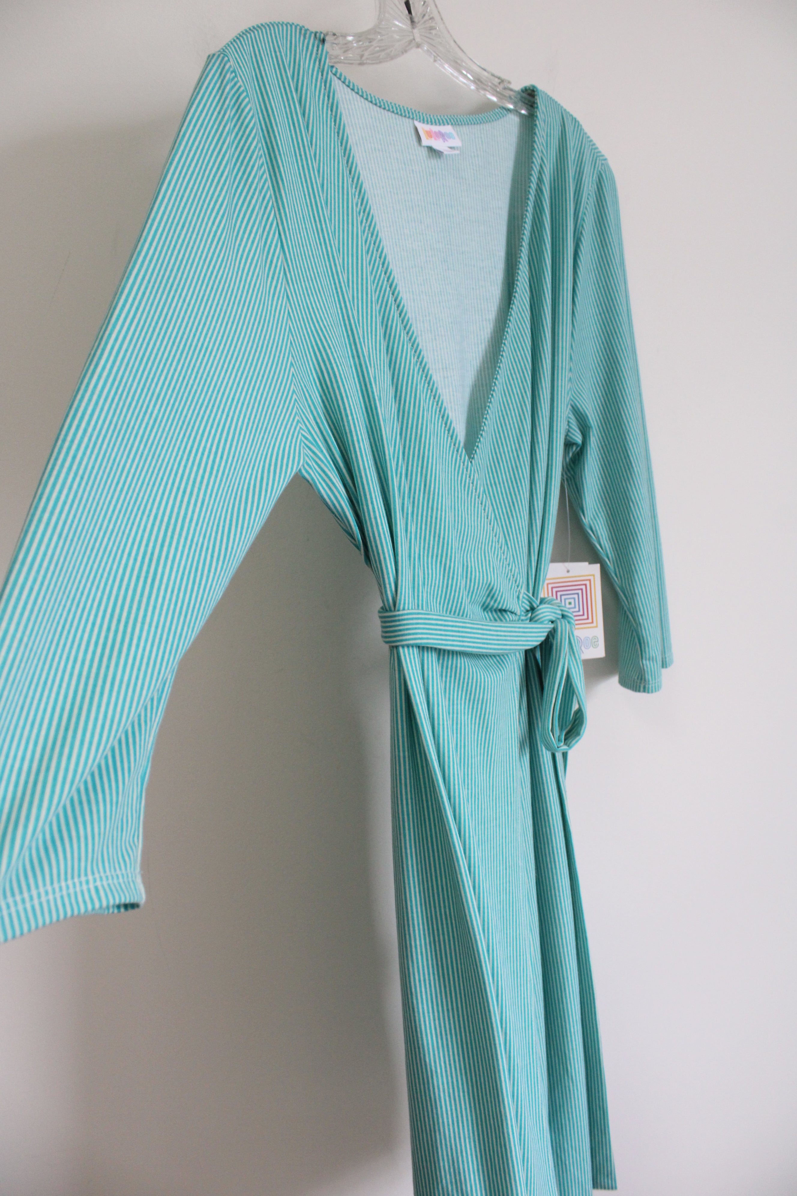 NEW LuLaRoe Michelle Turquoise Blue Striped Wrap Dress | L