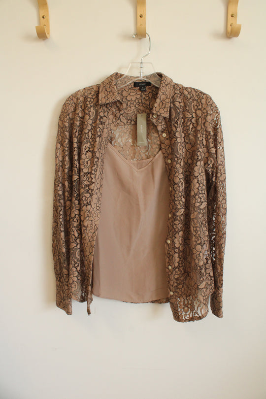 NEW J.Crew Tan Lace Button Down Top & Cami Set | 2