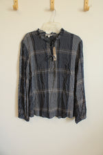 NEW Nic & Zoe Navy Blue Plaid Blouse | L