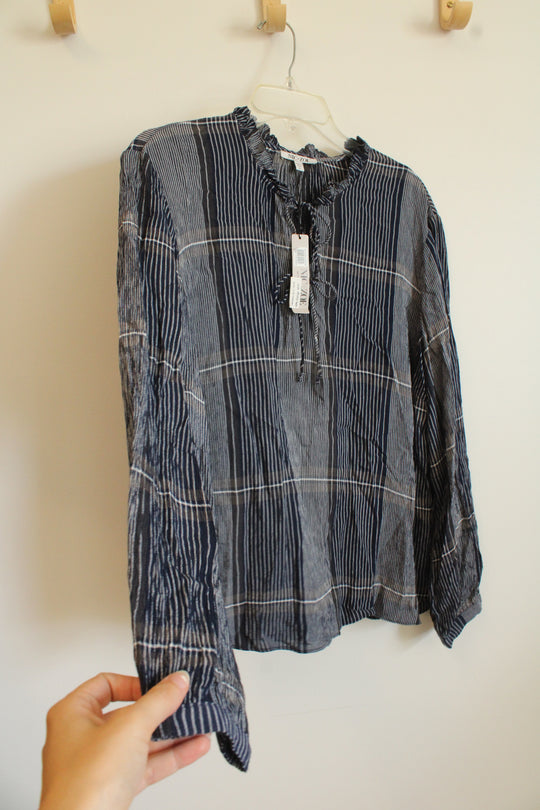 NEW Nic & Zoe Navy Blue Plaid Blouse | L
