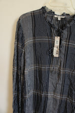 NEW Nic & Zoe Navy Blue Plaid Blouse | L