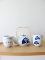 Vintage Chinese Koi Fish Blue & White Porcelain Tea Set