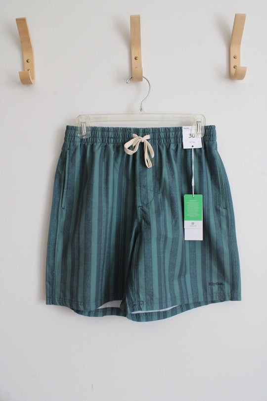 NEW Rhythm Vintage Green Paisley Stripe Beach Shorts | 30
