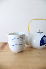Vintage Chinese Koi Fish Blue & White Porcelain Tea Set