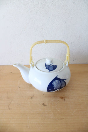 Vintage Chinese Koi Fish Blue & White Porcelain Tea Set