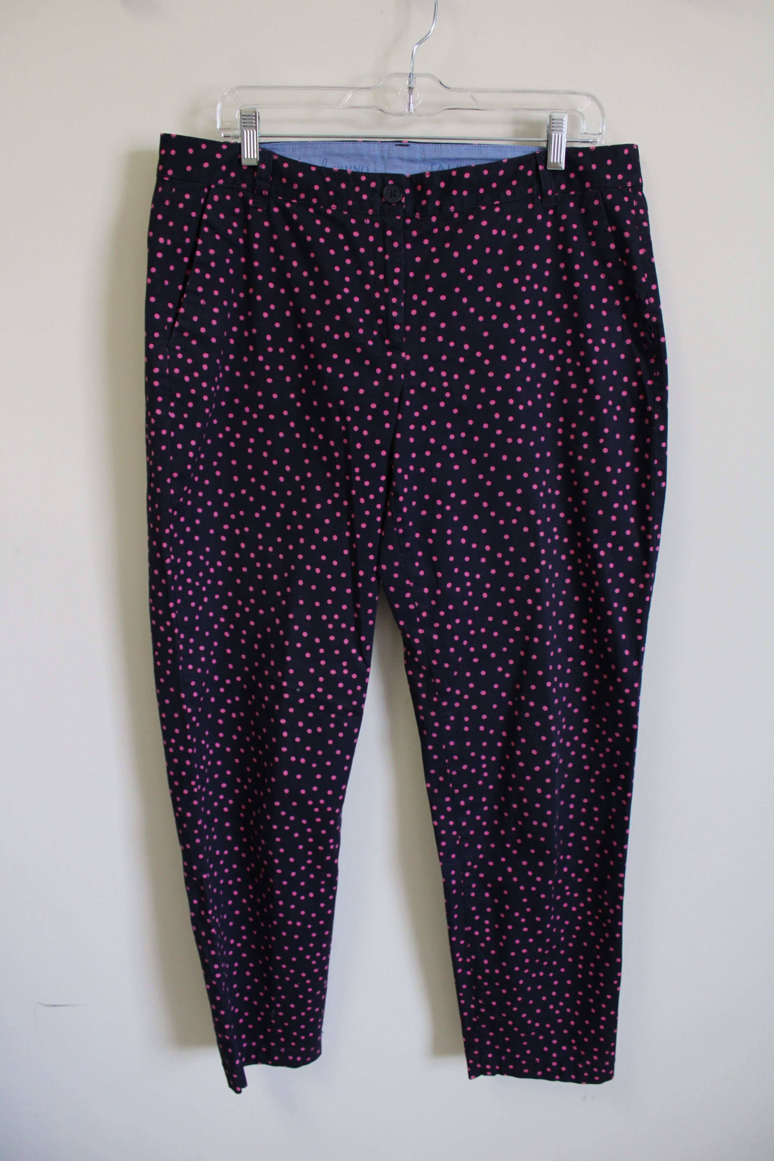 Talbots Weekend Chino Dark Navy Blue Pink Polka Dot Pant | 10
