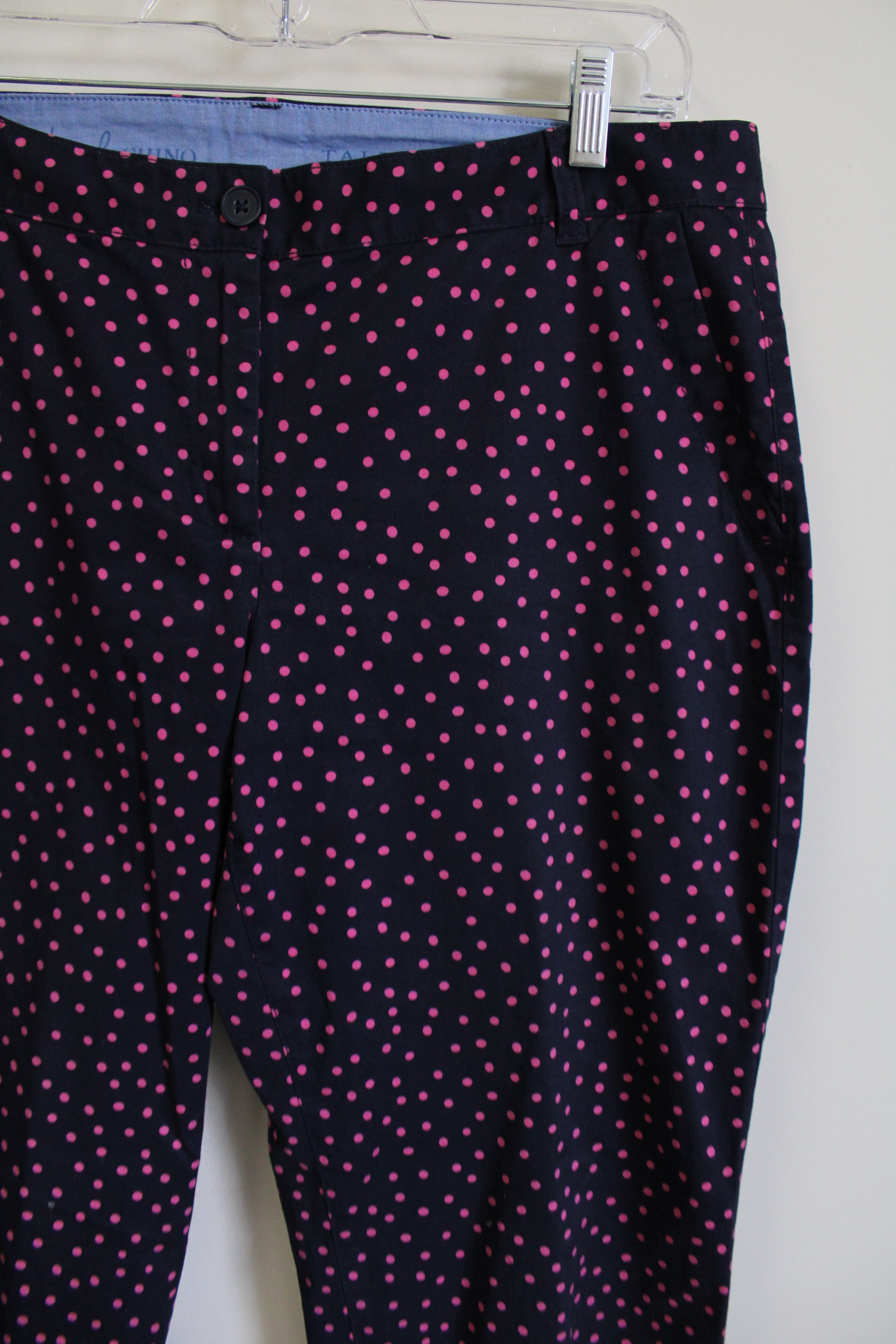 Talbots Weekend Chino Dark Navy Blue Pink Polka Dot Pant | 10