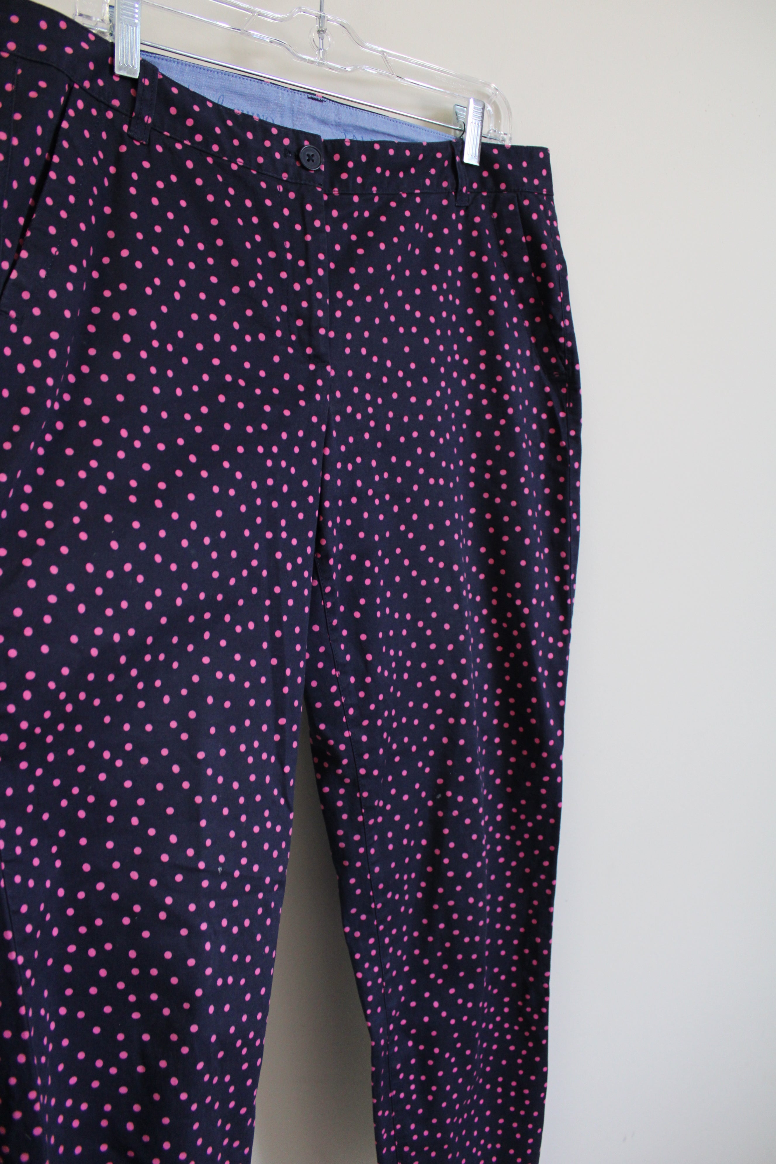 Talbots Weekend Chino Dark Navy Blue Pink Polka Dot Pant | 10