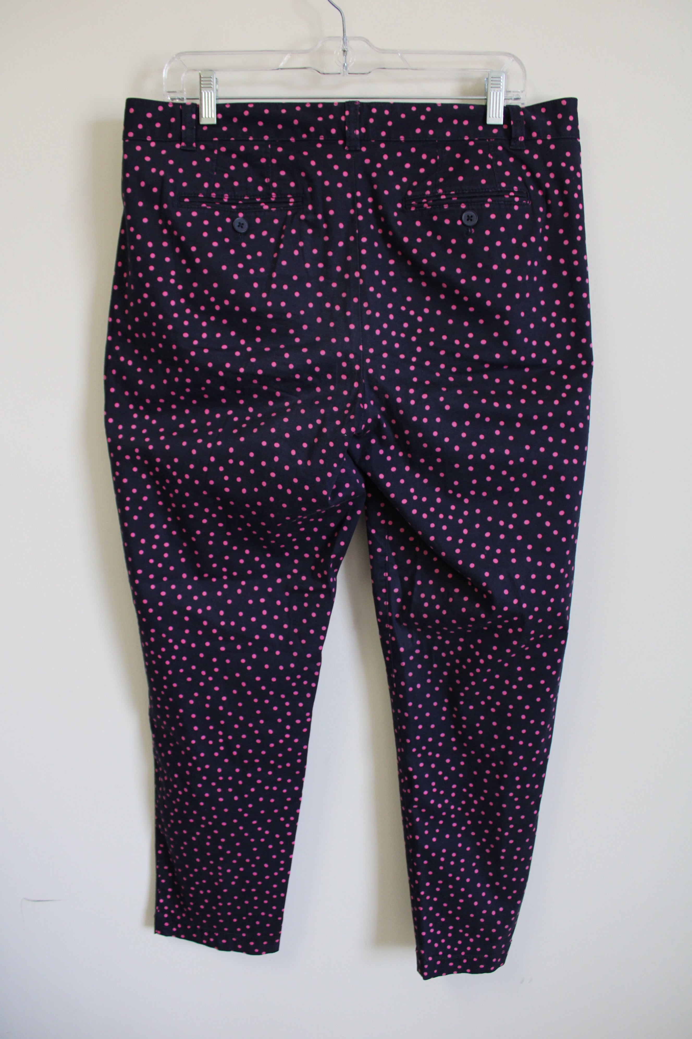 Talbots Weekend Chino Dark Navy Blue Pink Polka Dot Pant | 10