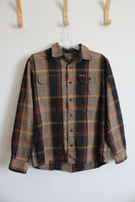 Orvis Black Brown & Red Plaid Cotton Flannel Shirt | M