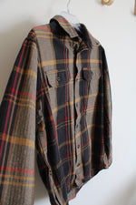 Orvis Black Brown & Red Plaid Cotton Flannel Shirt | M