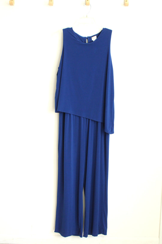 Chico's Royal Blue Slinky Back keyhole Asymmetrical Jumpsuit | 2