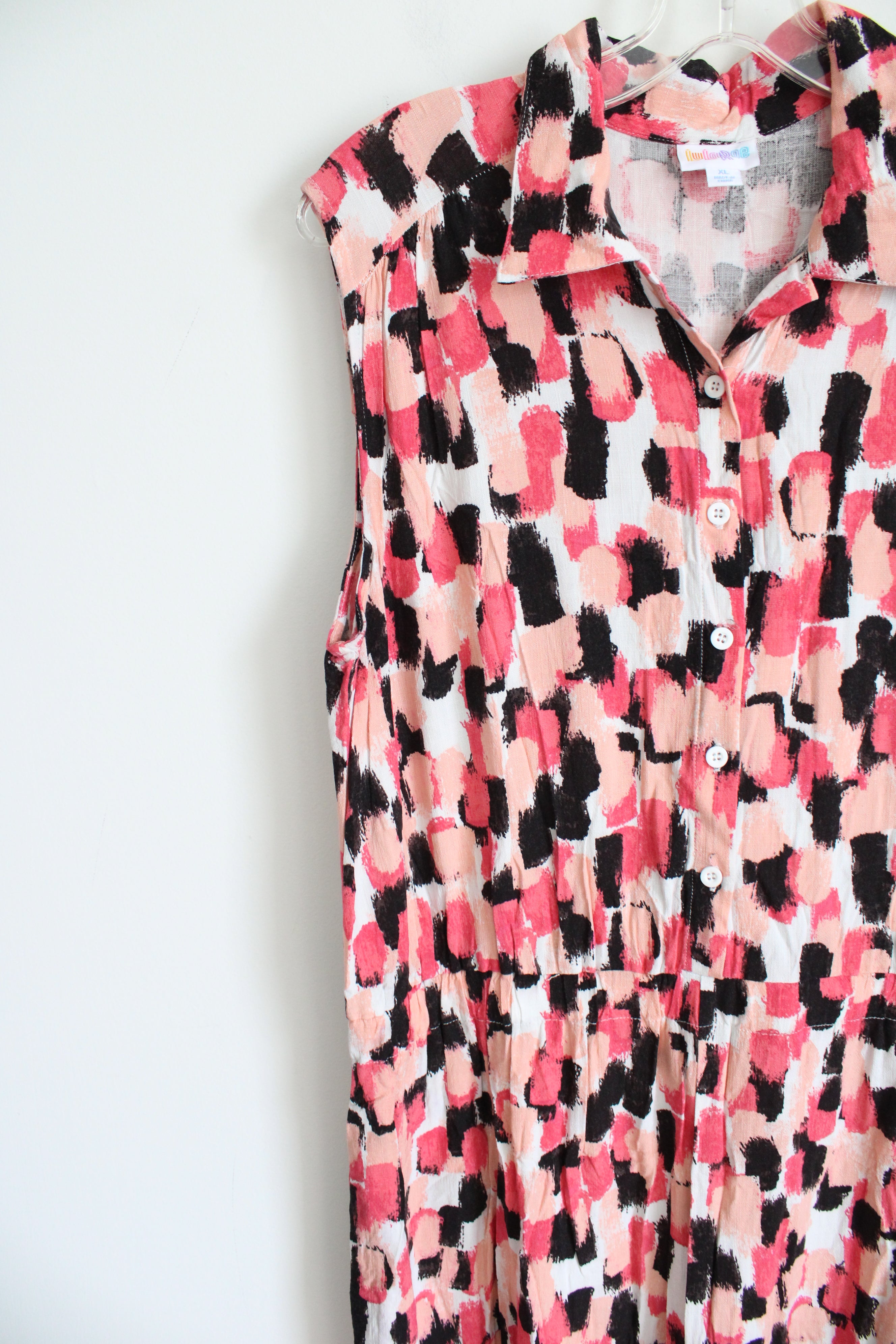 LuLaRoe Linen Blend Black Pink Patterned Jumpsuit | XL