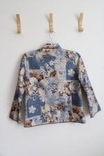 Alfred Dunner Brown & Blue Floral Quilted Silk Jacket | 8P