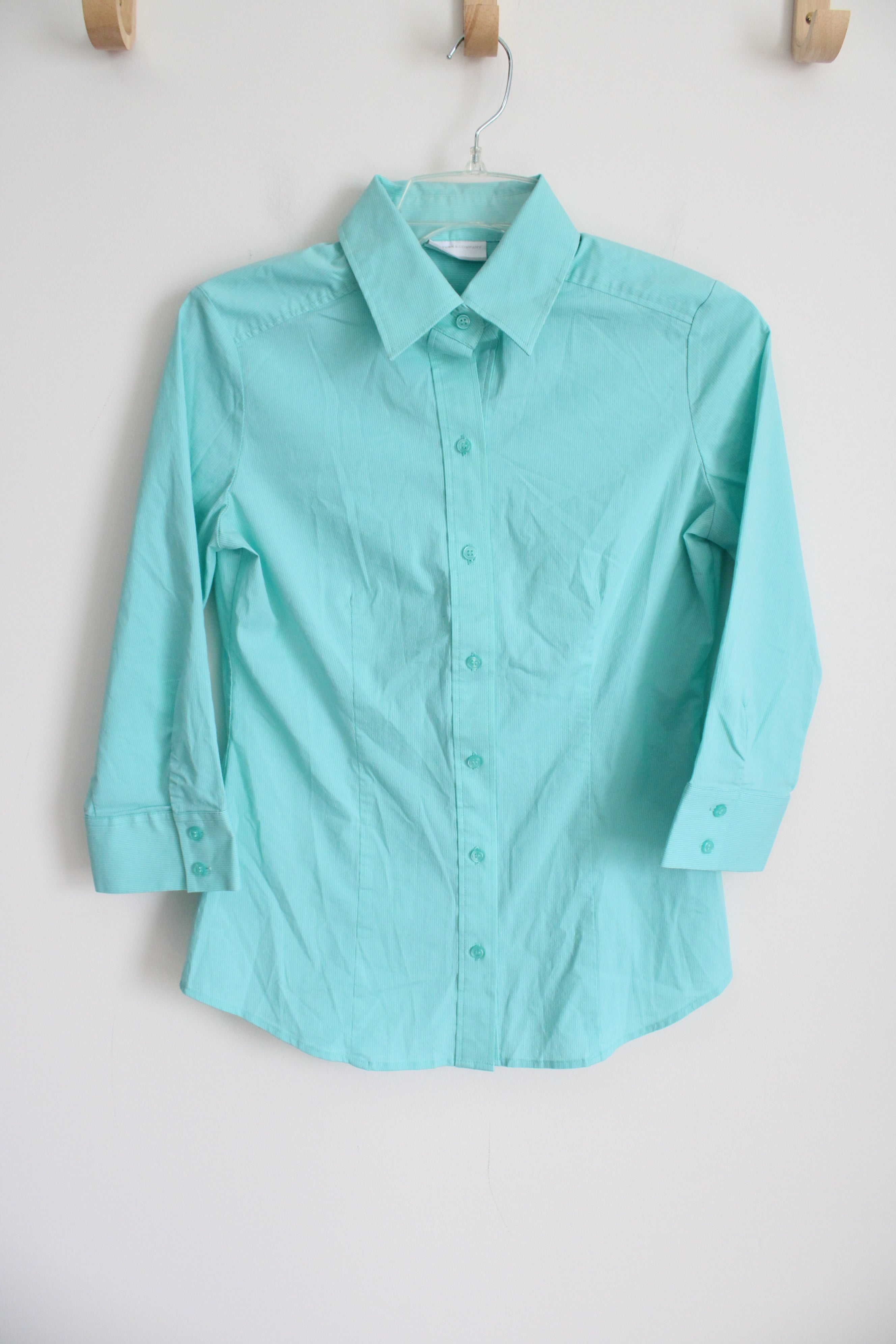 New York & Co. Blue Pinstripe Button Down Shirt | S