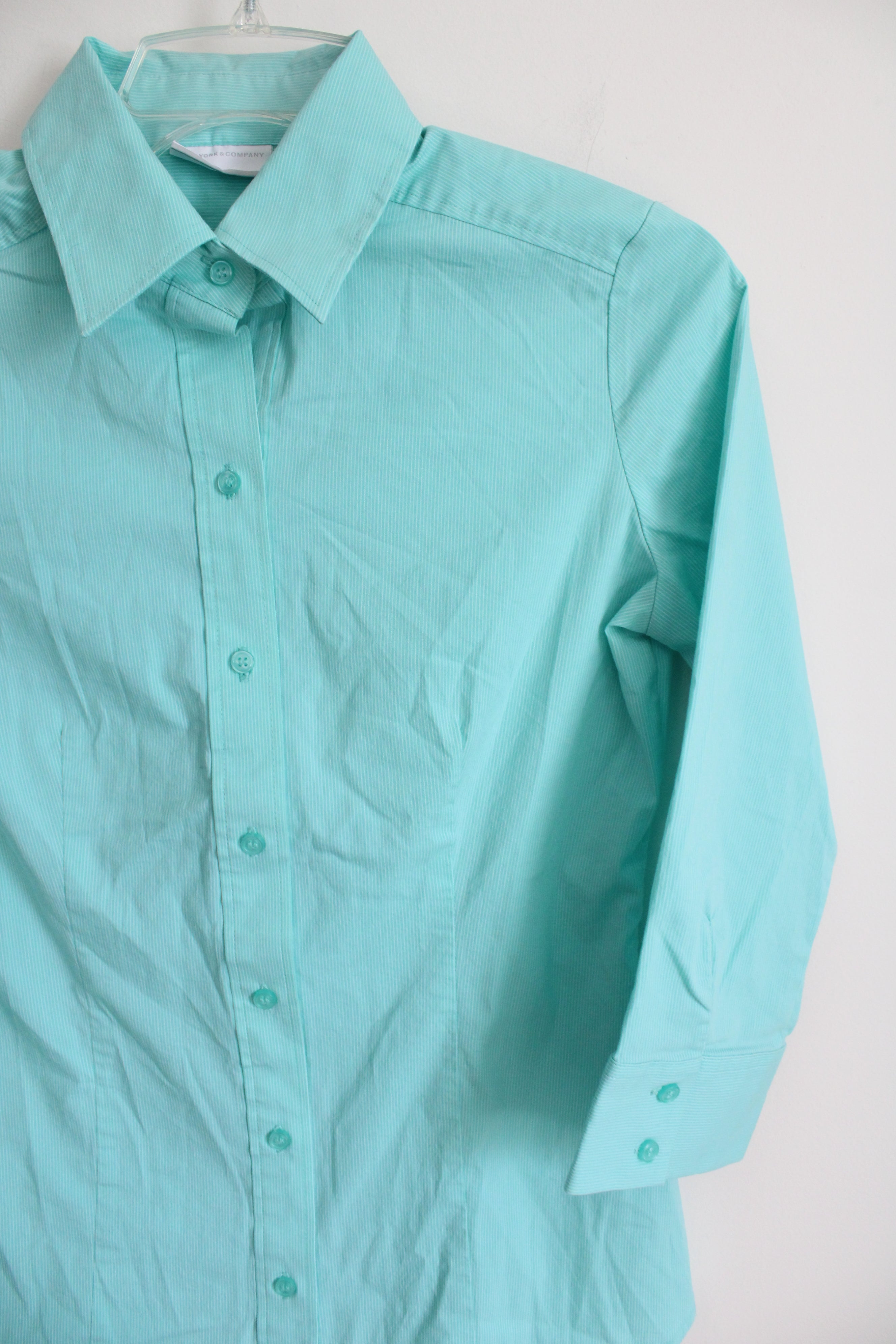 New York & Co. Blue Pinstripe Button Down Shirt | S
