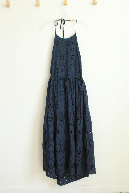 Time and Tru Navy Blue Eyelet Halter Dress |  XL