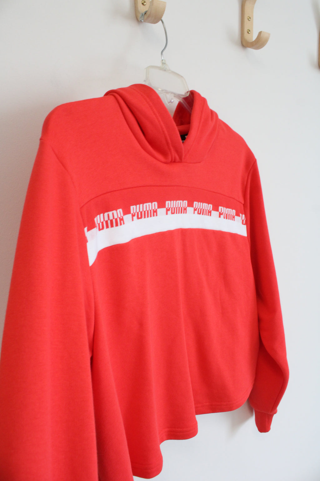 NEW Puma Orange Relaxed Fit Cropped Hoodie | L