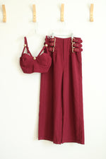 4th + Reckless 2-Piece Burgundy Set High-Waisted Palazzo Pants and Matching Crop Top | 2