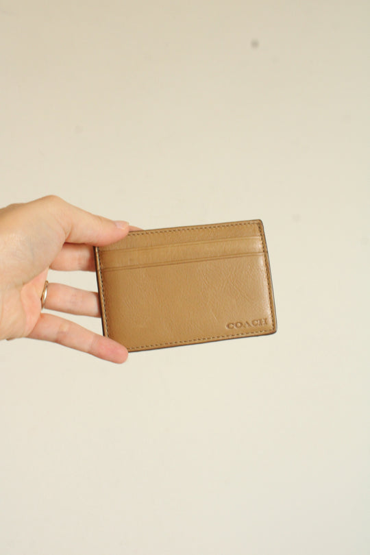 Coach Sand Tan Leather Card Case Mini Wallet