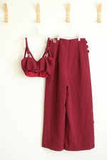4th + Reckless 2-Piece Burgundy Set High-Waisted Palazzo Pants and Matching Crop Top | 2