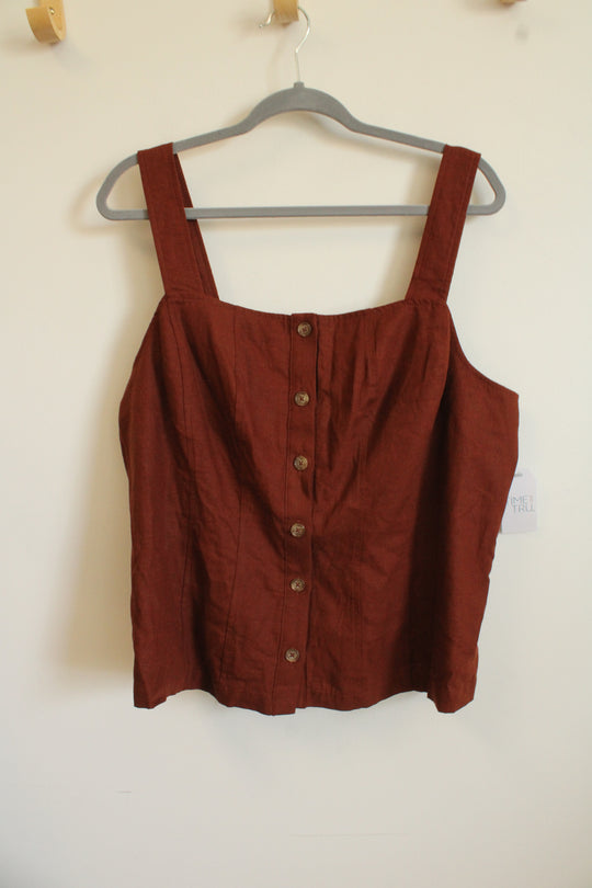NEW Time & Tru Burnt Orange Redwood Bark Linen Blend Tank | XL