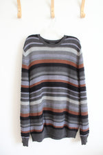 Van Heusen Gray Black Blue & Brown Striped Sweater | L