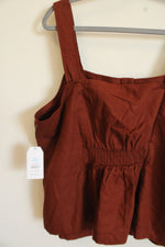 NEW Time & Tru Burnt Orange Redwood Bark Linen Blend Tank | XL