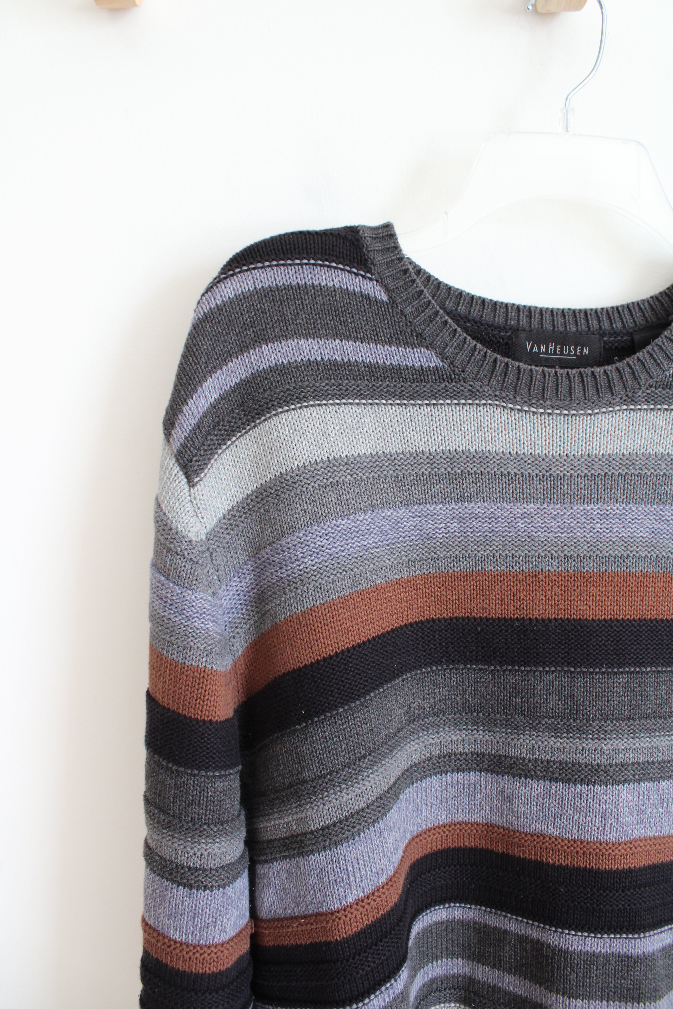 Van Heusen Gray Black Blue & Brown Striped Sweater | L