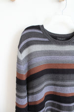 Van Heusen Gray Black Blue & Brown Striped Sweater | L