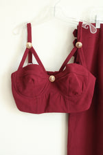 4th + Reckless 2-Piece Burgundy Set High-Waisted Palazzo Pants and Matching Crop Top | 2