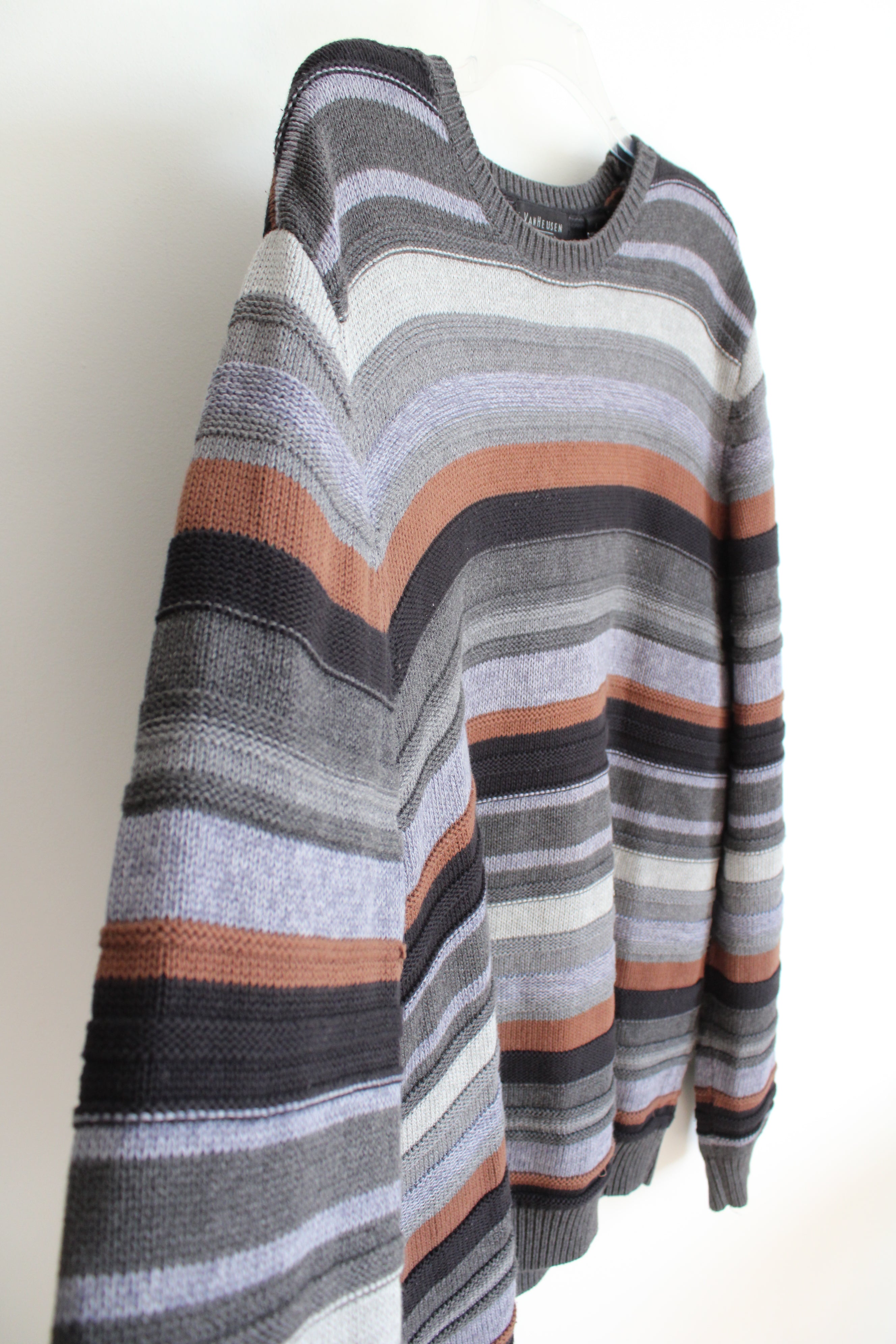 Van Heusen Gray Black Blue & Brown Striped Sweater | L
