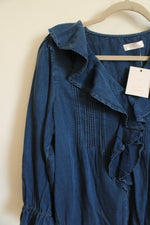NEW Lauren Conrad Chambray Ruffle Blue Top | L