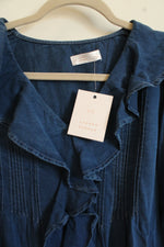 NEW Lauren Conrad Chambray Ruffle Blue Top | L