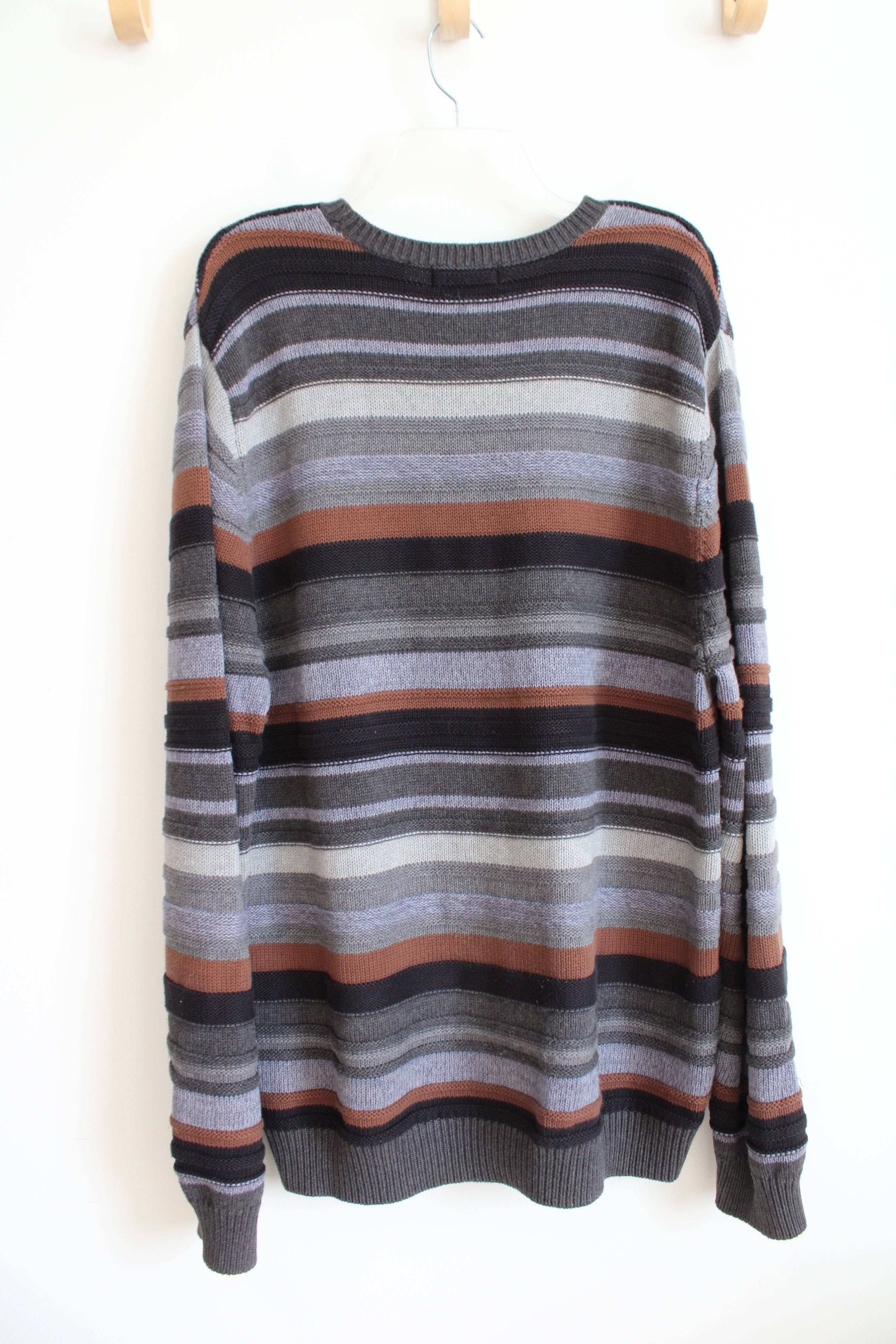 Van Heusen Gray Black Blue & Brown Striped Sweater | L