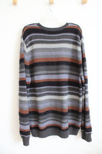 Van Heusen Gray Black Blue & Brown Striped Sweater | L