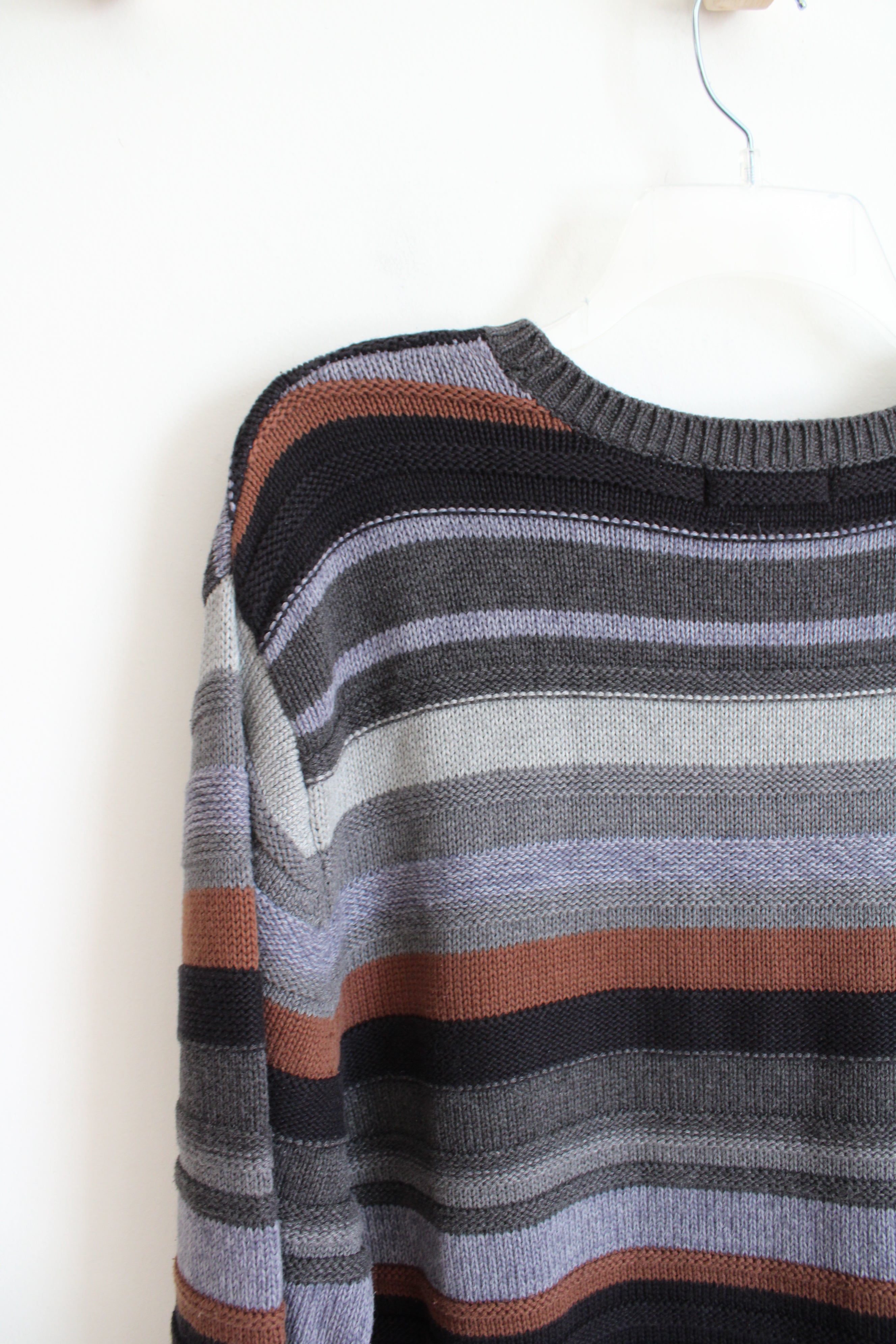 Van Heusen Gray Black Blue & Brown Striped Sweater | L