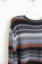 Van Heusen Gray Black Blue & Brown Striped Sweater | L