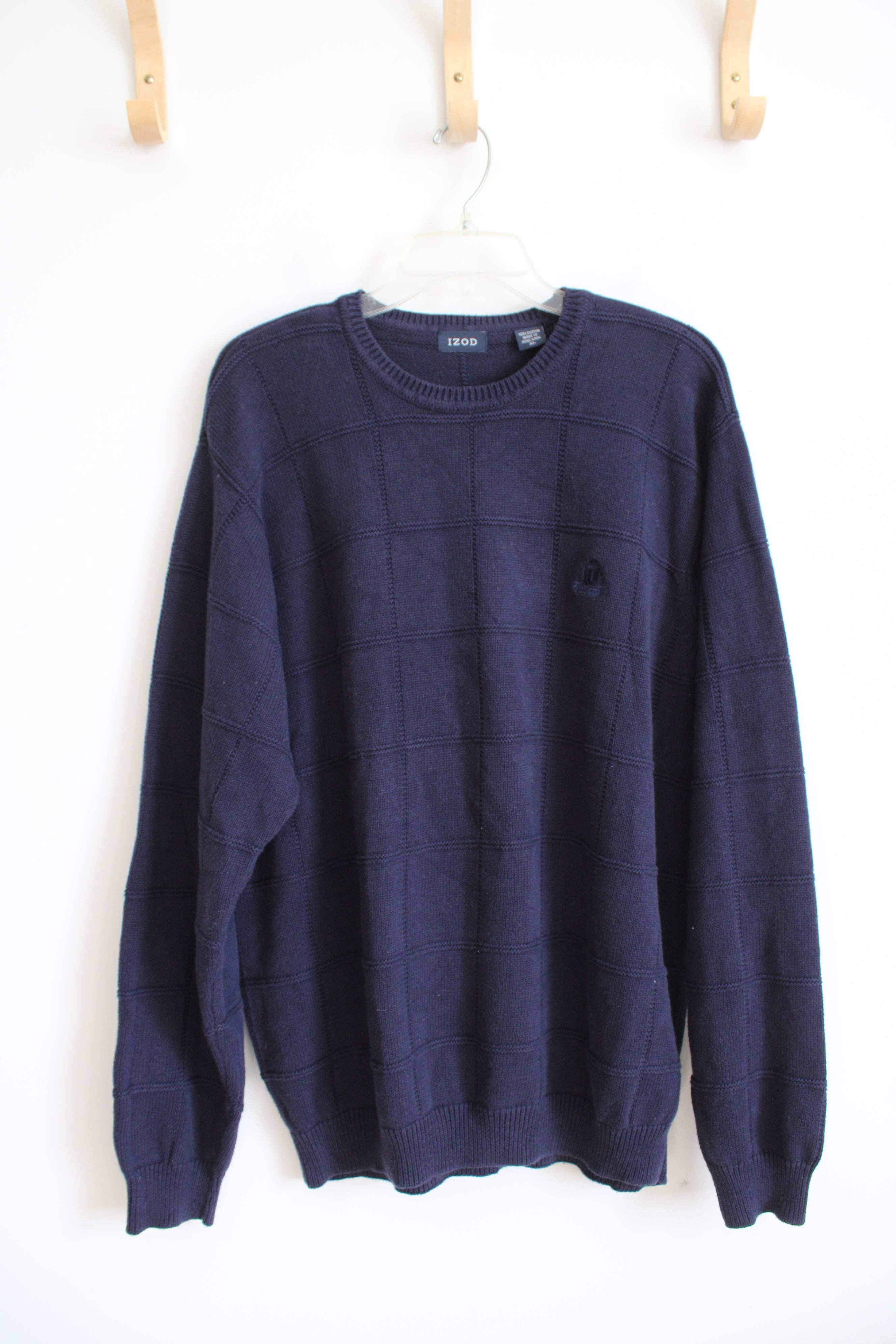 Izod Navy Blue Windowpane Knit Sweater | XL