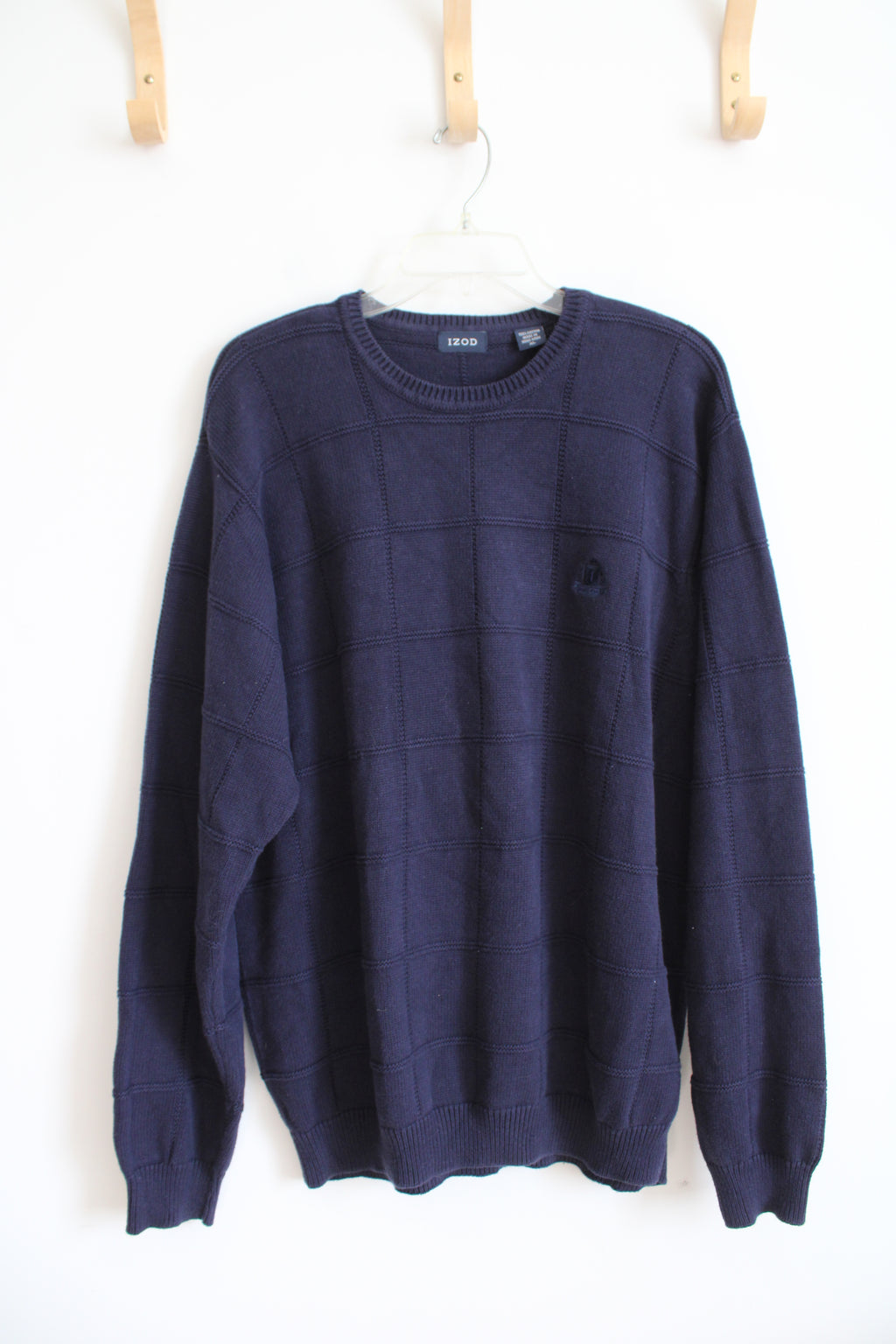 Izod Navy Blue Windowpane Knit Sweater | XL