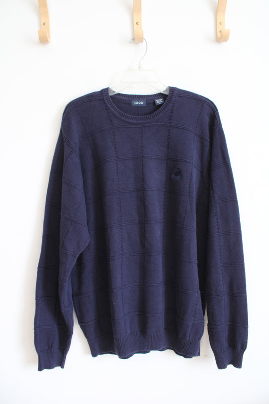 Izod Navy Blue Windowpane Knit Sweater | XL