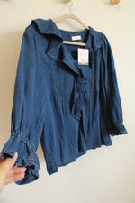 NEW Lauren Conrad Chambray Ruffle Blue Top | L