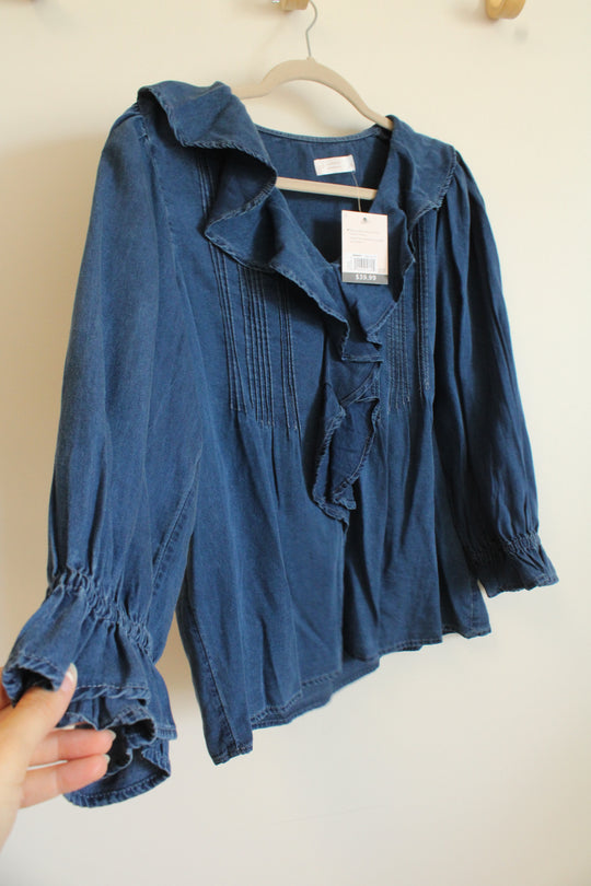 NEW Lauren Conrad Chambray Ruffle Blue Top | L