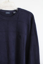 Izod Navy Blue Windowpane Knit Sweater | XL