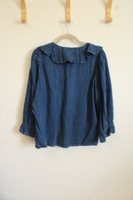 NEW Lauren Conrad Chambray Ruffle Blue Top | L